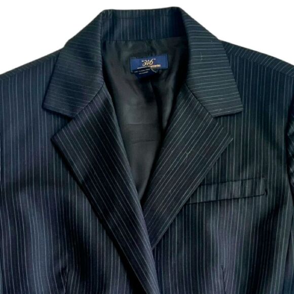 Brooks Brothers Fitted Navy Blue  Striped 100% Wool One-Button Blazer Size 12 - Picture 4 of 10